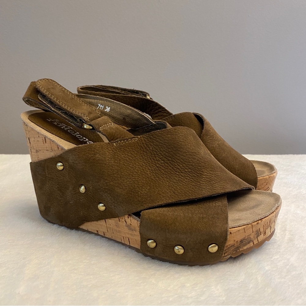 ANTELOPE brown leather/suede wedges